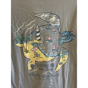 Simply Southern Good Times and Tan Living Turtle Women's T-shirt Medium Blue NWT